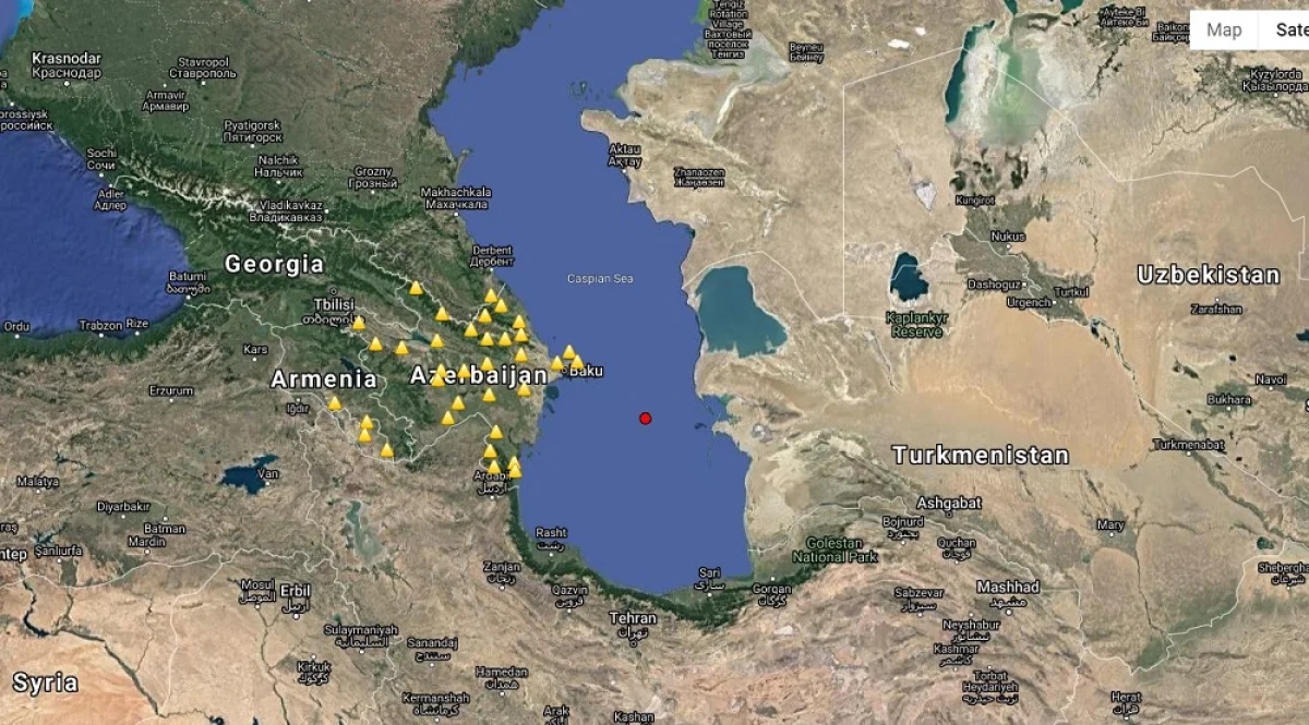Месторасположение подземного толчка на карте