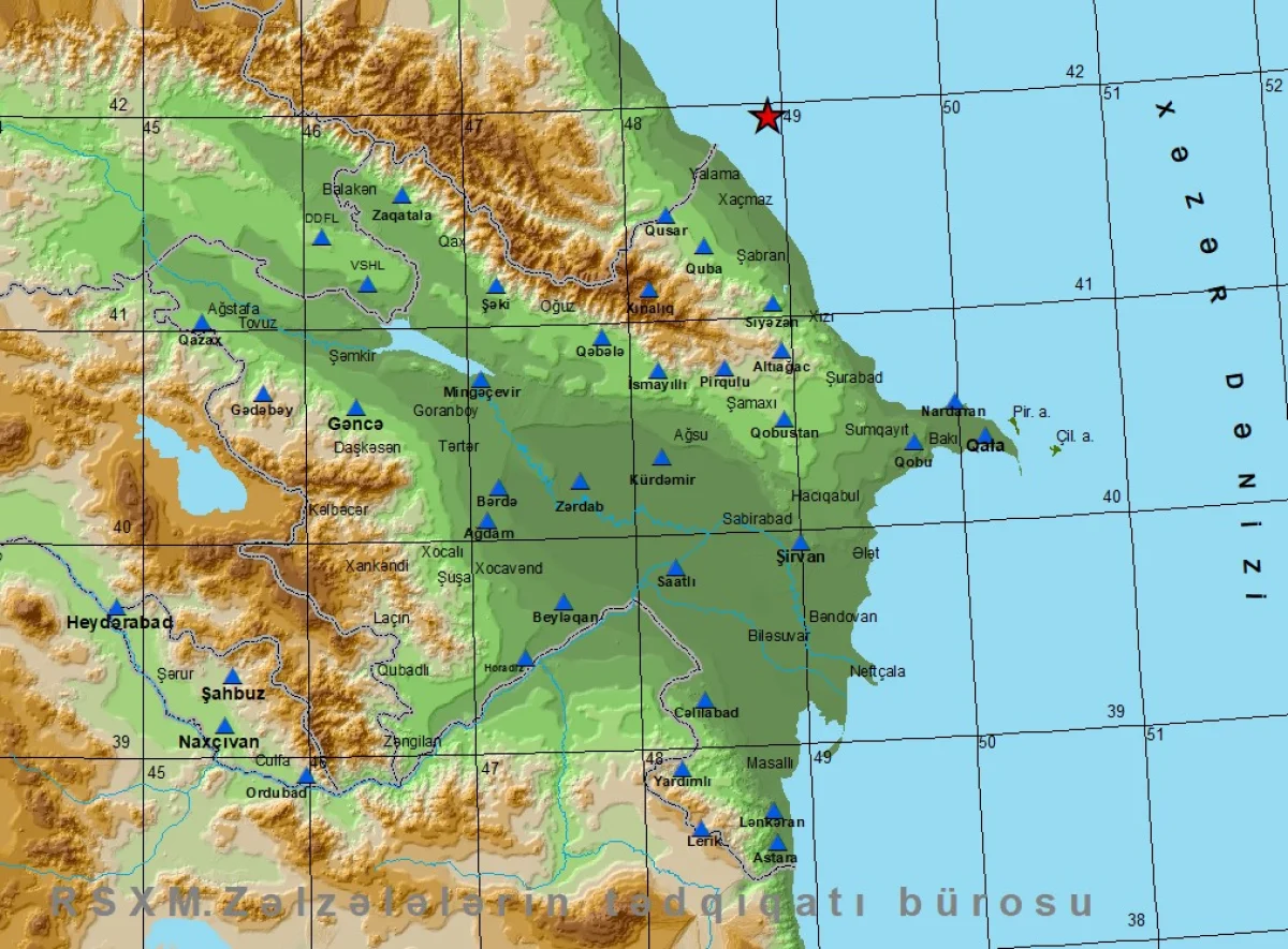 Карта с обозначением точки землетрясения