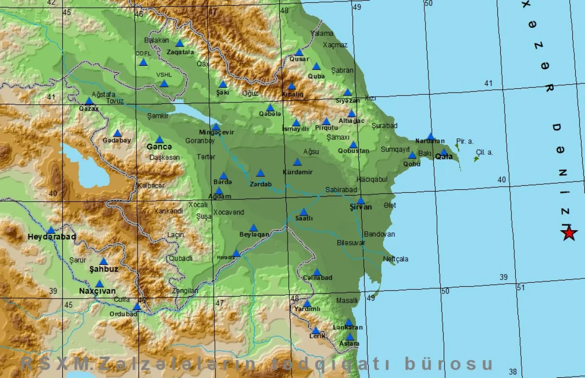 Карта с обозначением точки землетрясения
