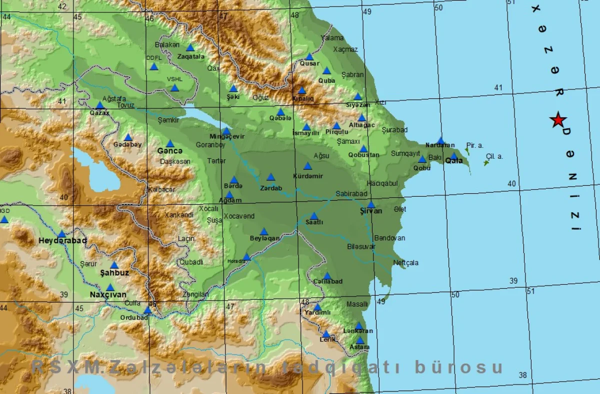 Карта с обозначением точки землетрясения