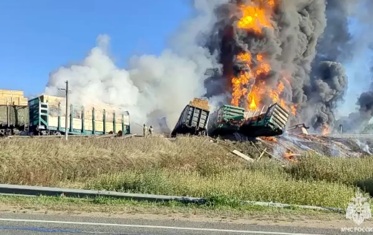 Вагоны с бензином загорелись. Кадр из видео: МЧС РФ