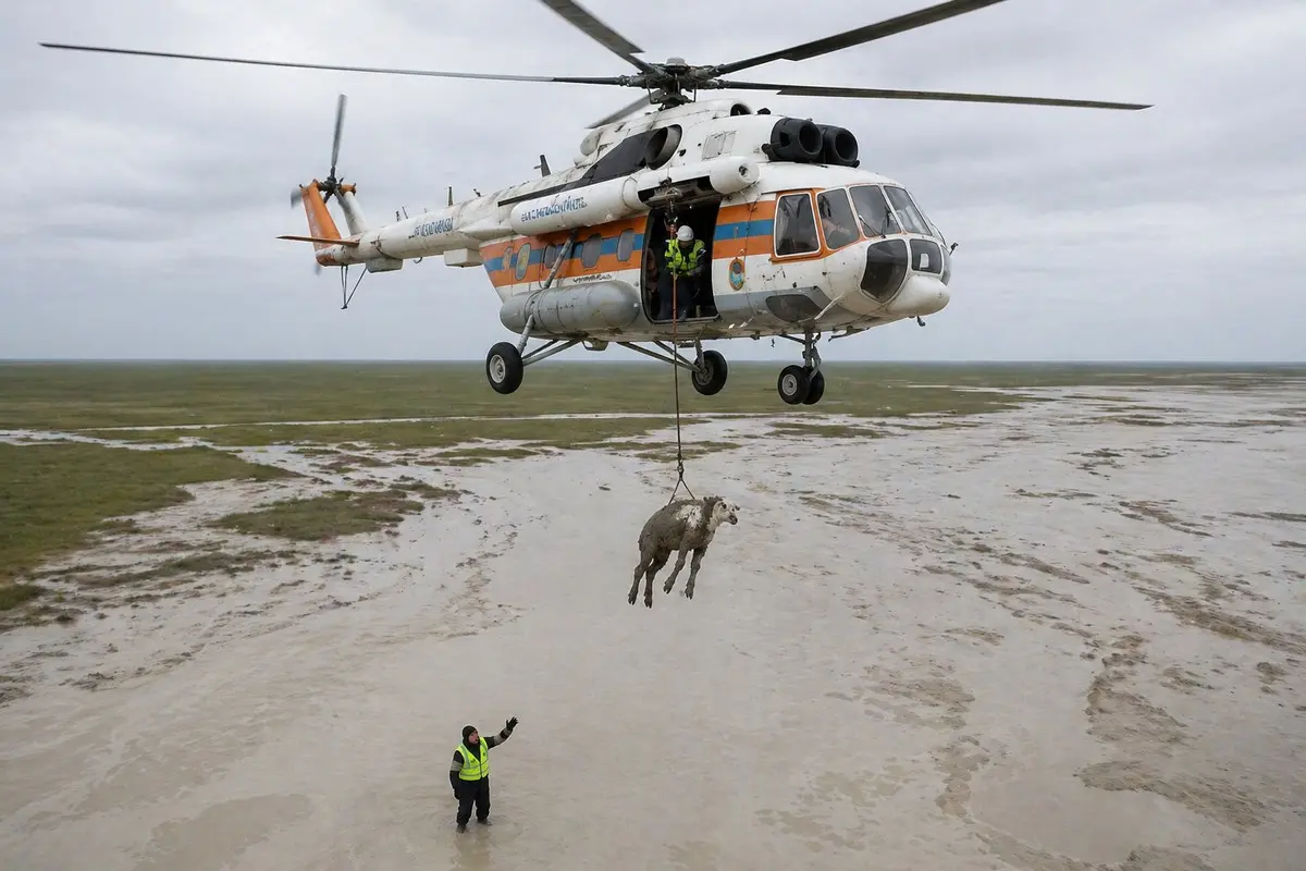 В Мангистау спасатели уберегли ягненка от смерти в степи