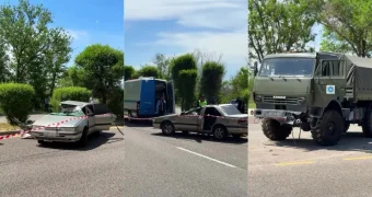 Легковушка столкнулась с армейским грузовиком: страшное видео с места ДТП. ВИДЕО