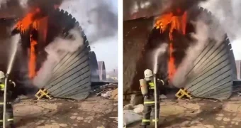 Пожар разгорелся на складе в Алматы