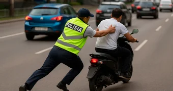 В Казахстане полицейский «вцепился» в мопед и поймал угонщика на ходу (видео)