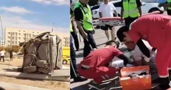 В Актау на дороге перевернулся автомобиль, пострадал водитель