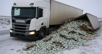 Фура с йогуртами опрокинулась в Мангистау: водитель раздал товар бесплатно