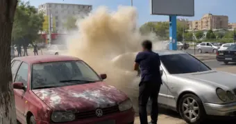 В Актау на парковке в 12 микрорайоне сгорел автомобиль