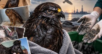 Пропитана нефтью и едва дышала: как в Актау спасают хищную птицу