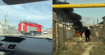 Момент пожара в селе Кызылтобе-2 попал на видео