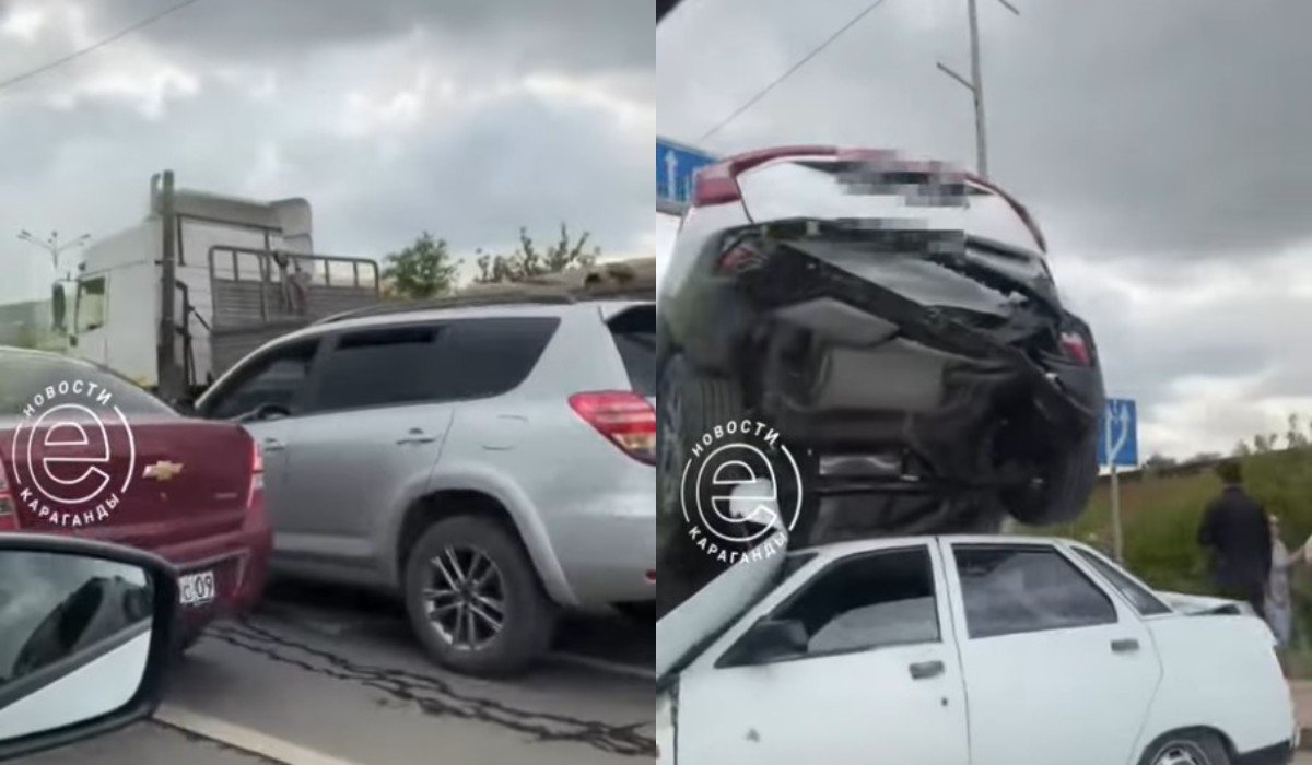 Грузовик протаранил несколько авто в Караганде. ВИДЕО