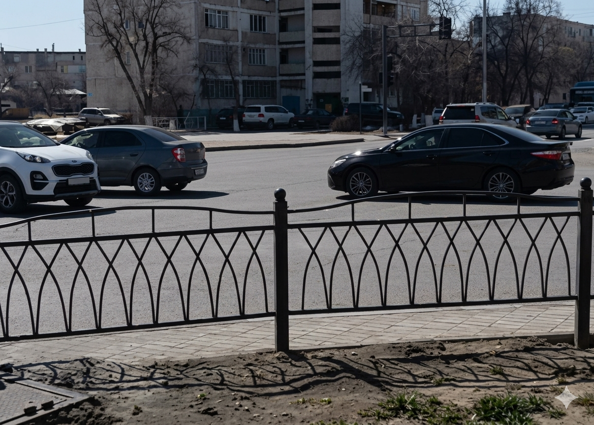 Пешеходам придется потесниться: на оживленном перекрестке в центре Актау установили заборы