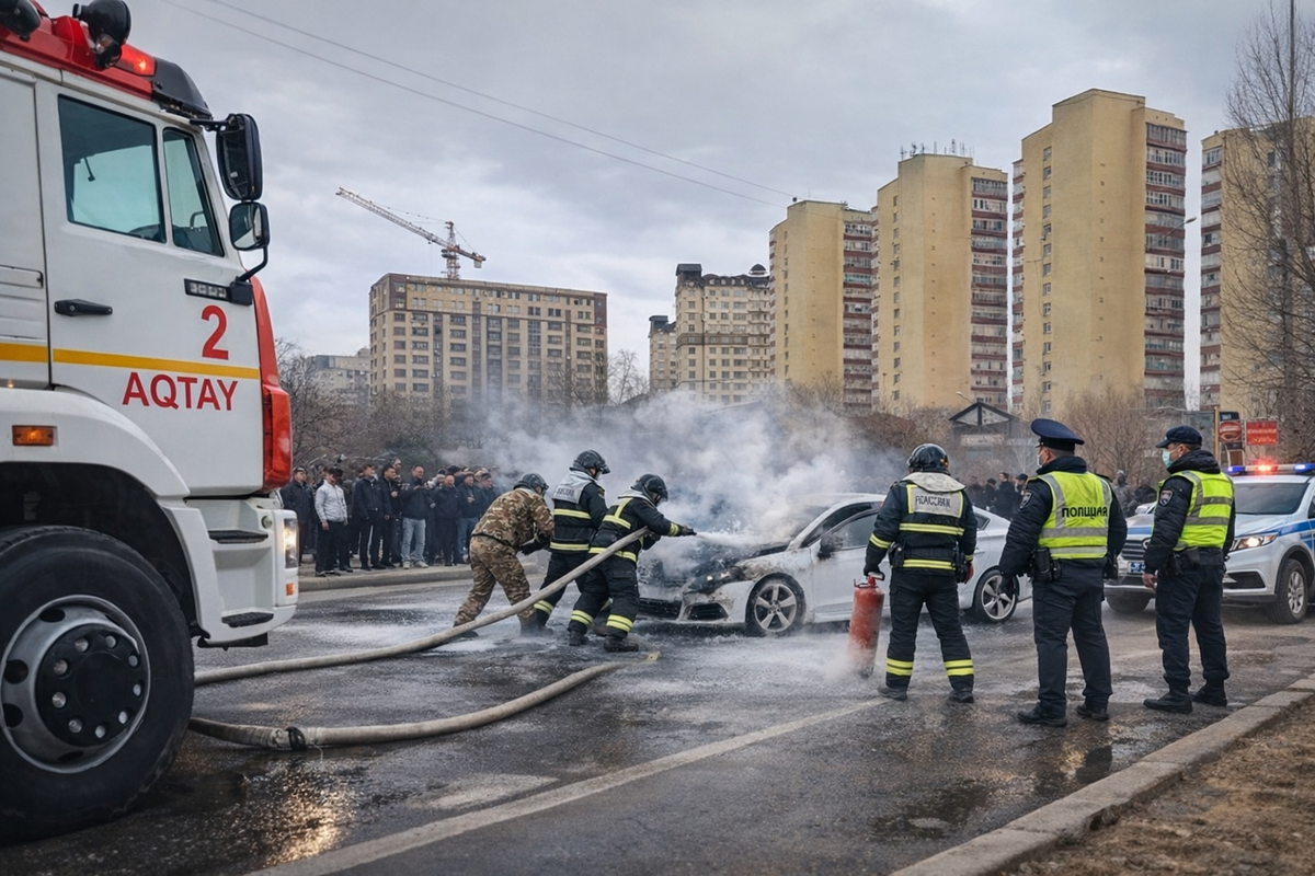 Автомобиль загорелся во время движения в Актау