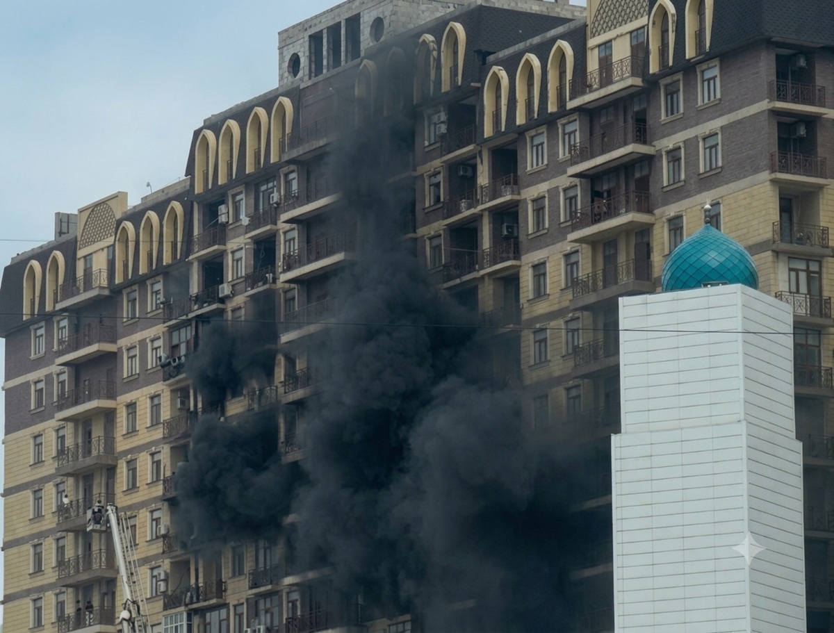 Пожар в ЖК «Maek Kuat Residence» в Актау: появилось видео с места ЧП