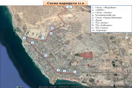 Схема движения электроавтобусов по маршруту Актау - аэропорт