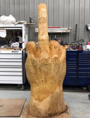 Американец потратил 4 тысячи долларов на огромную светящуюся статую, показывающую средний палец властям