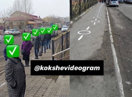 Казахстанцам расставили указатели для соблюдения дистанции в очереди