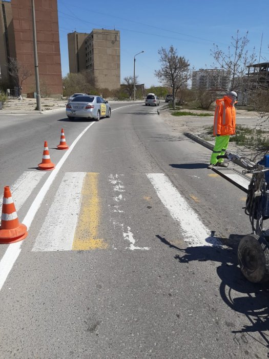 В акимате Актау рассказали о нанесении дорожных разметок