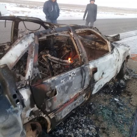 На трассе Актау – Бейнеу сгорел автомобиль