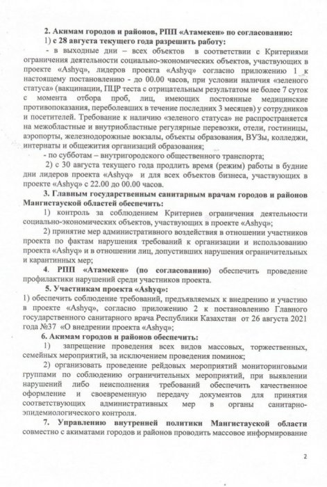 Вышло новое постановление главного санврача Мангистау