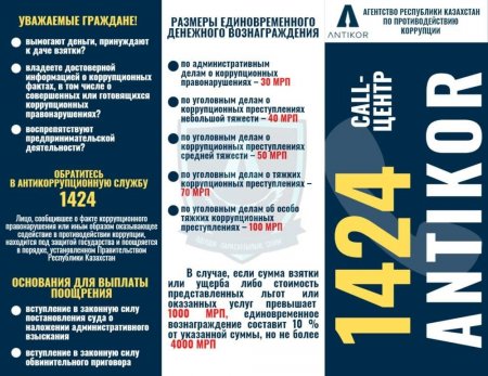 Сообщившие о факте коррупции мангистаусцы получили вознаграждение