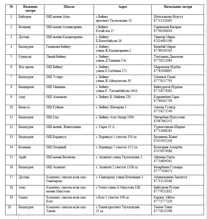 В Мангистау летом будут работать 64 пришкольных и пять загородных детских лагеря