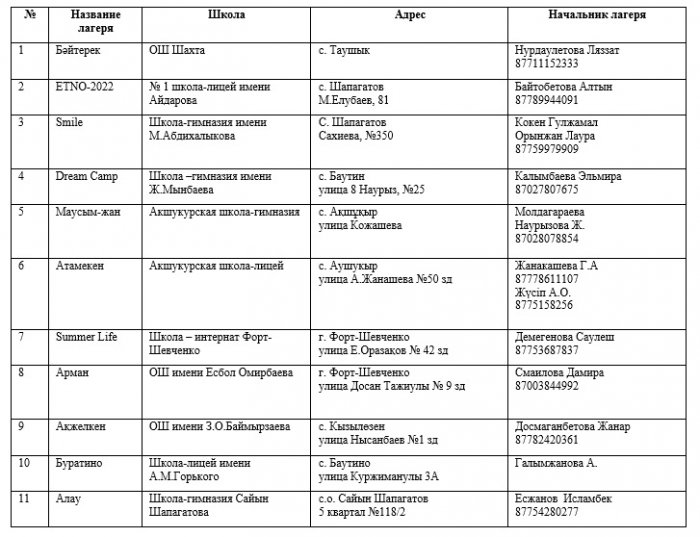 В Мангистау летом будут работать 64 пришкольных и пять загородных детских лагеря