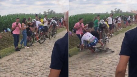 Велогонщик сломал шею, столкнувшись со зрителем на "Тур де Франс"