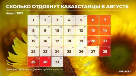 Сколько дней казахстанцы отдохнут в августе