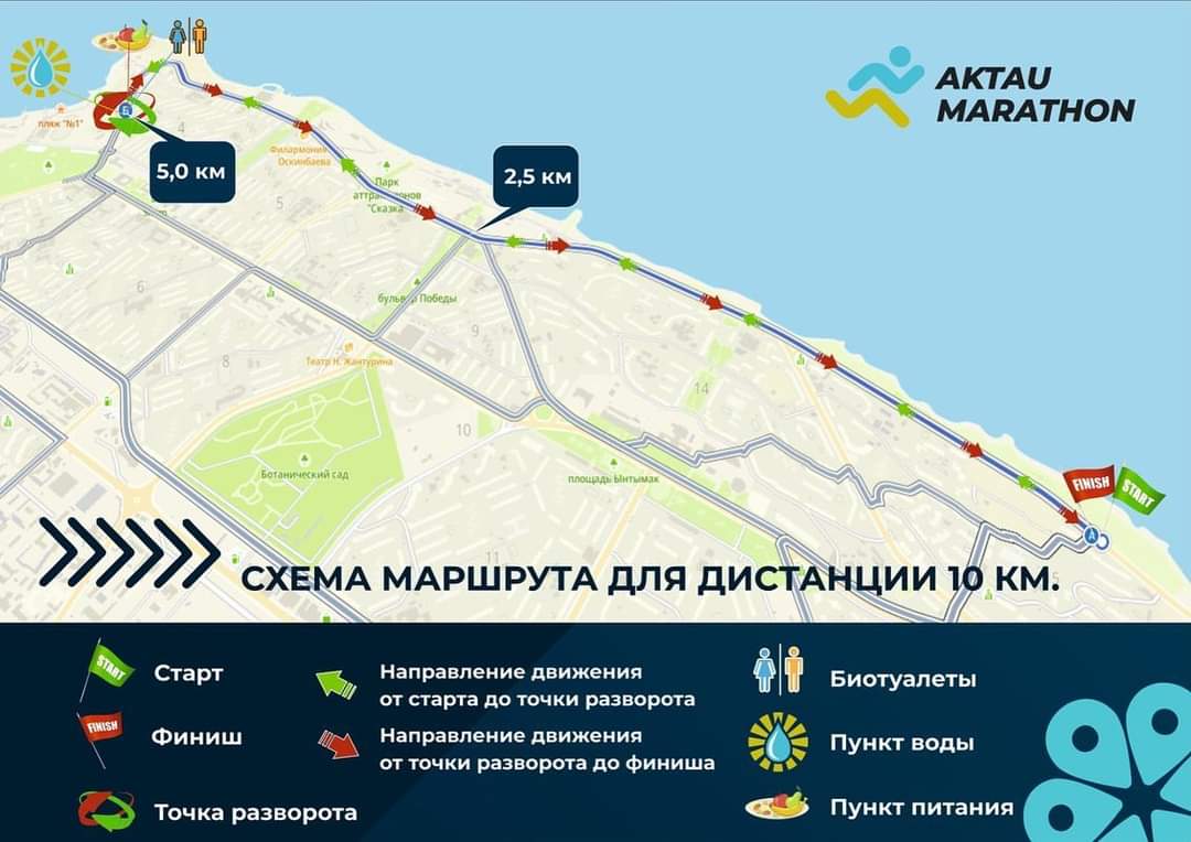 В Актау дорогу от Амфитеатра до перекрёстка в Умирзак перекроют на время проведения полумарафона 