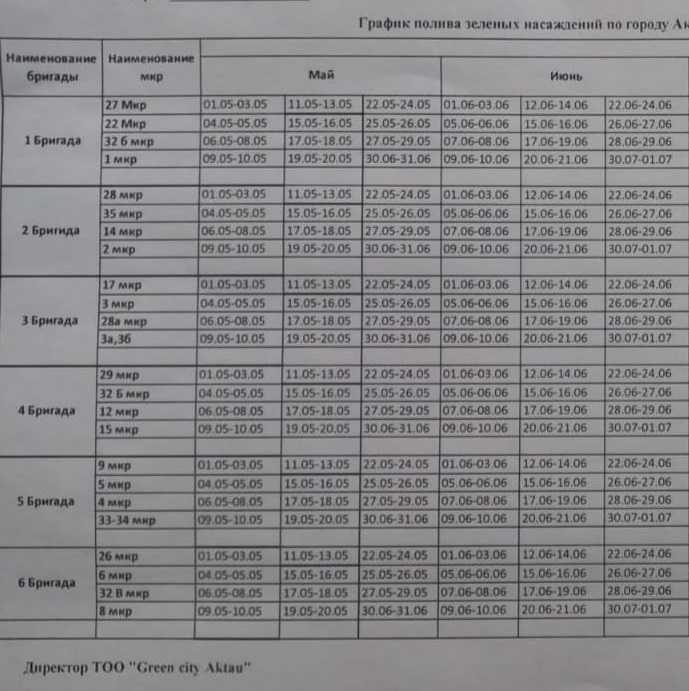 График полива зелёных насаждений предоставили озеленители Актау