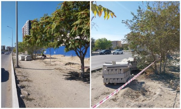 А скамейки будут? Началась укладка тротуара в 16 микрорайоне Актау